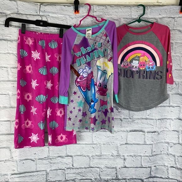 Shopkins little girls nightgown and fleece pants & shopkins top - Picture 1 of 13